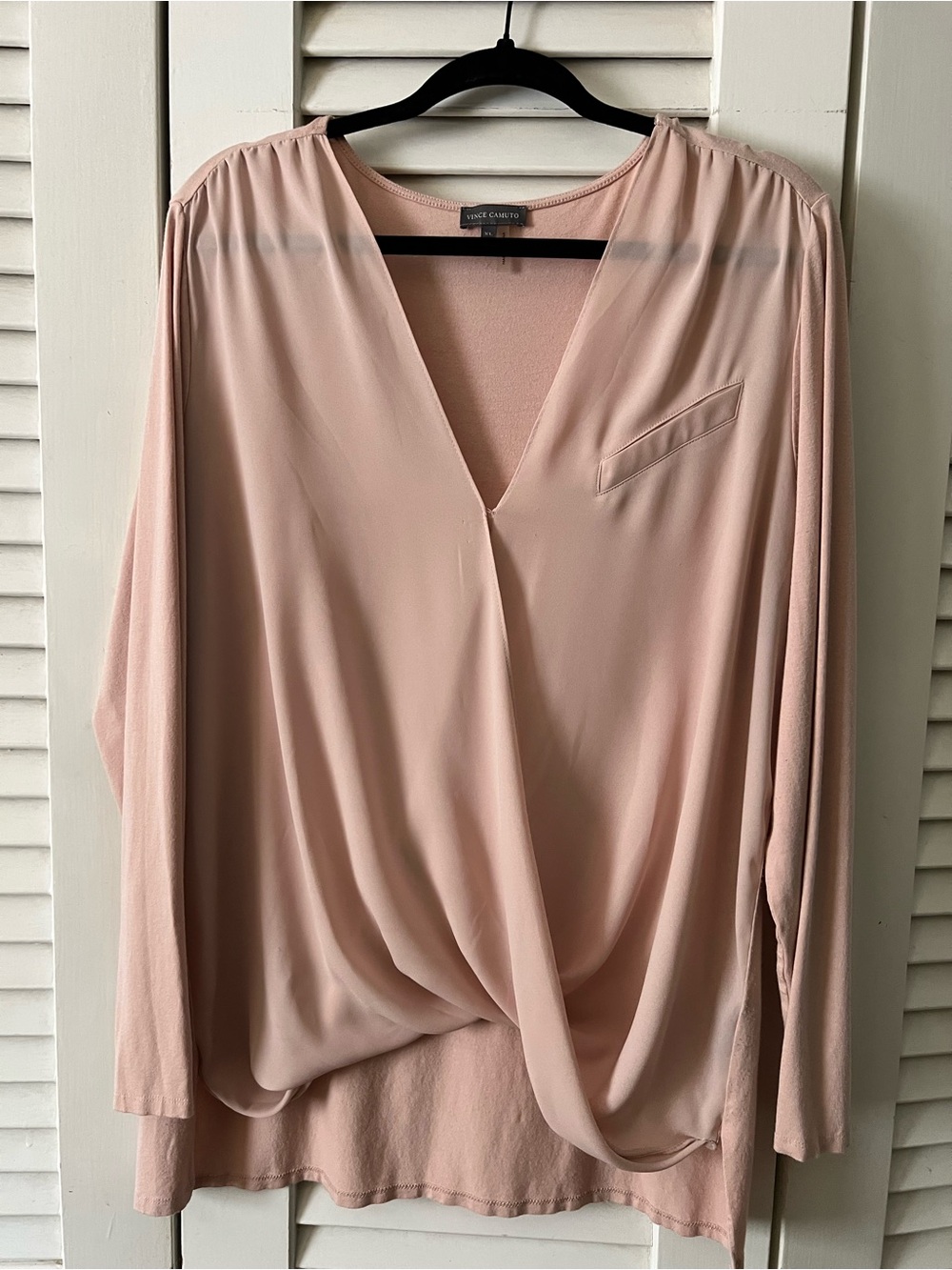 Vince Camuto Dusty Blush Draped V-Neck Long Sleeve Top